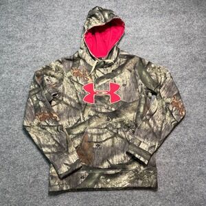 Under Armour Hoodie Small Camo‎ Mossy Oak Treestand Red Logo Storm Sweatshirt